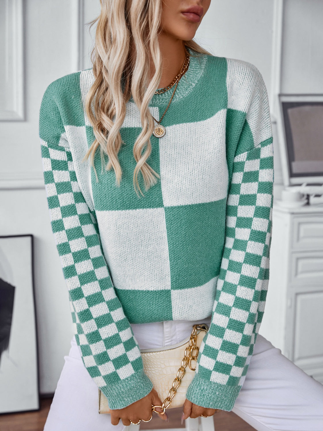 Color Block Round Neck Long Sleeve Sweater-Angel Casuals