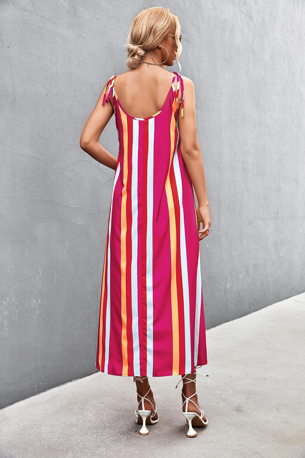 Striped Scoop Neck Cami Dress-Angel Casuals