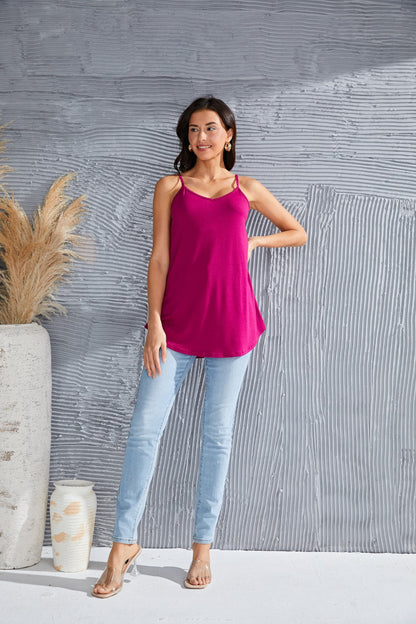 Full Size Spaghetti Strap V-Neck Flowy Tunic Cami-Angel Casuals