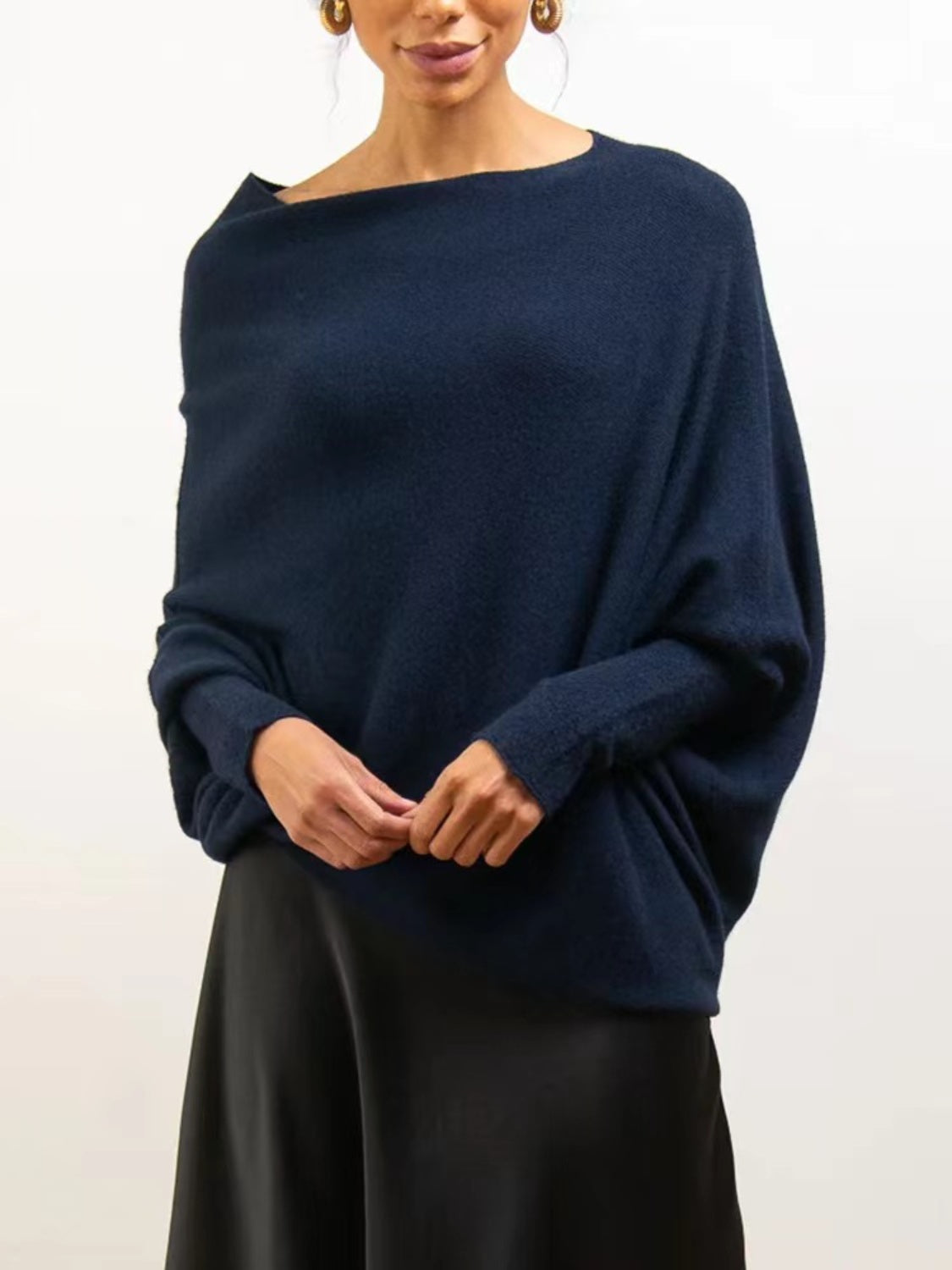 Full Size Boat Neck Batwing Sleeve Knit Top-Angel Casuals