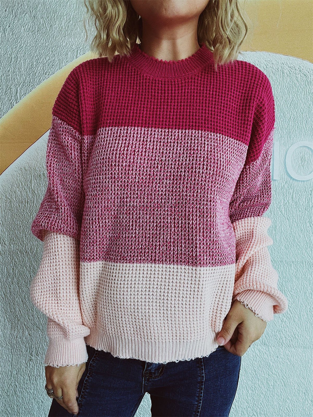 Color Block Long Sleeve Sweater-Angel Casuals