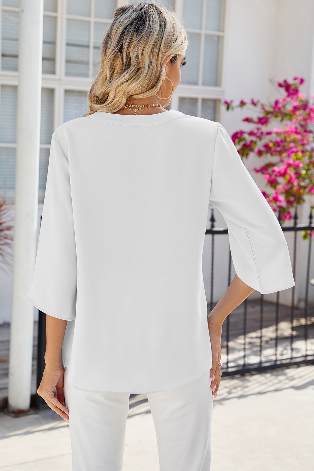 Notched Half Button T-Shirt-Angel Casuals