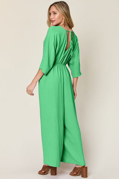 Double Take Full Size Half Sleeve Wide Leg Jumpsuit-Angel Casuals