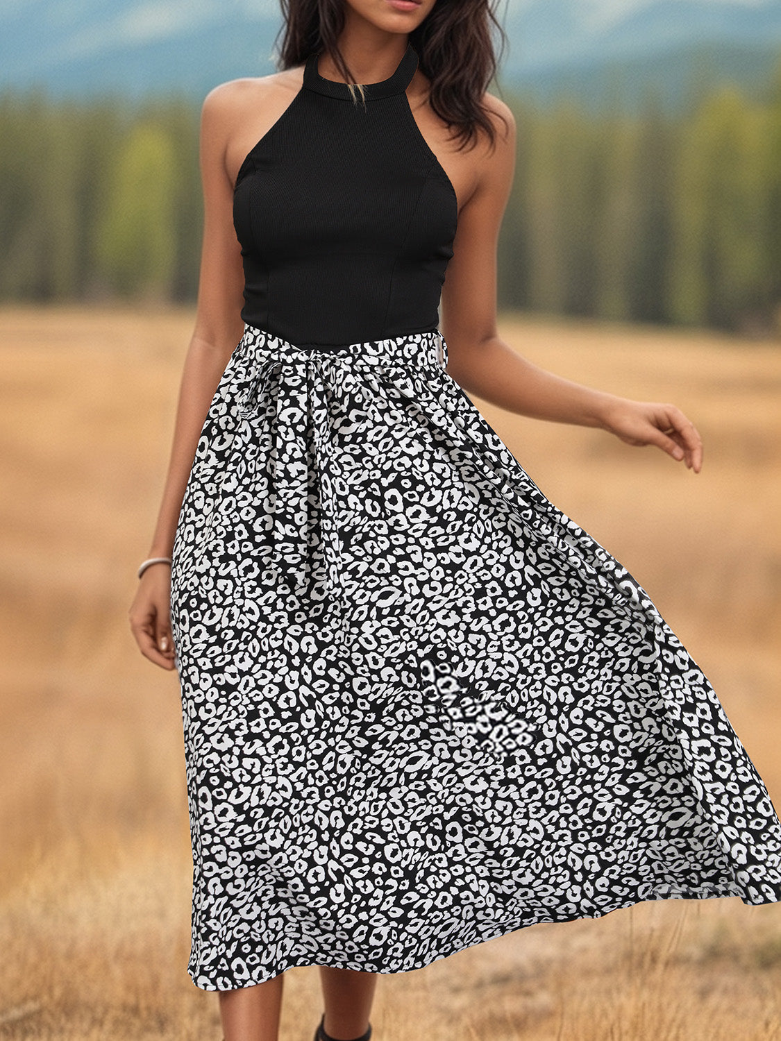 Leopard Halter Neck Midi Dress-Angel Casuals