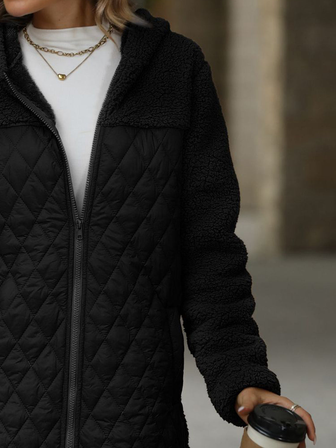 Texture Zip Up Long Sleeve Hooded Coat-Angel Casuals