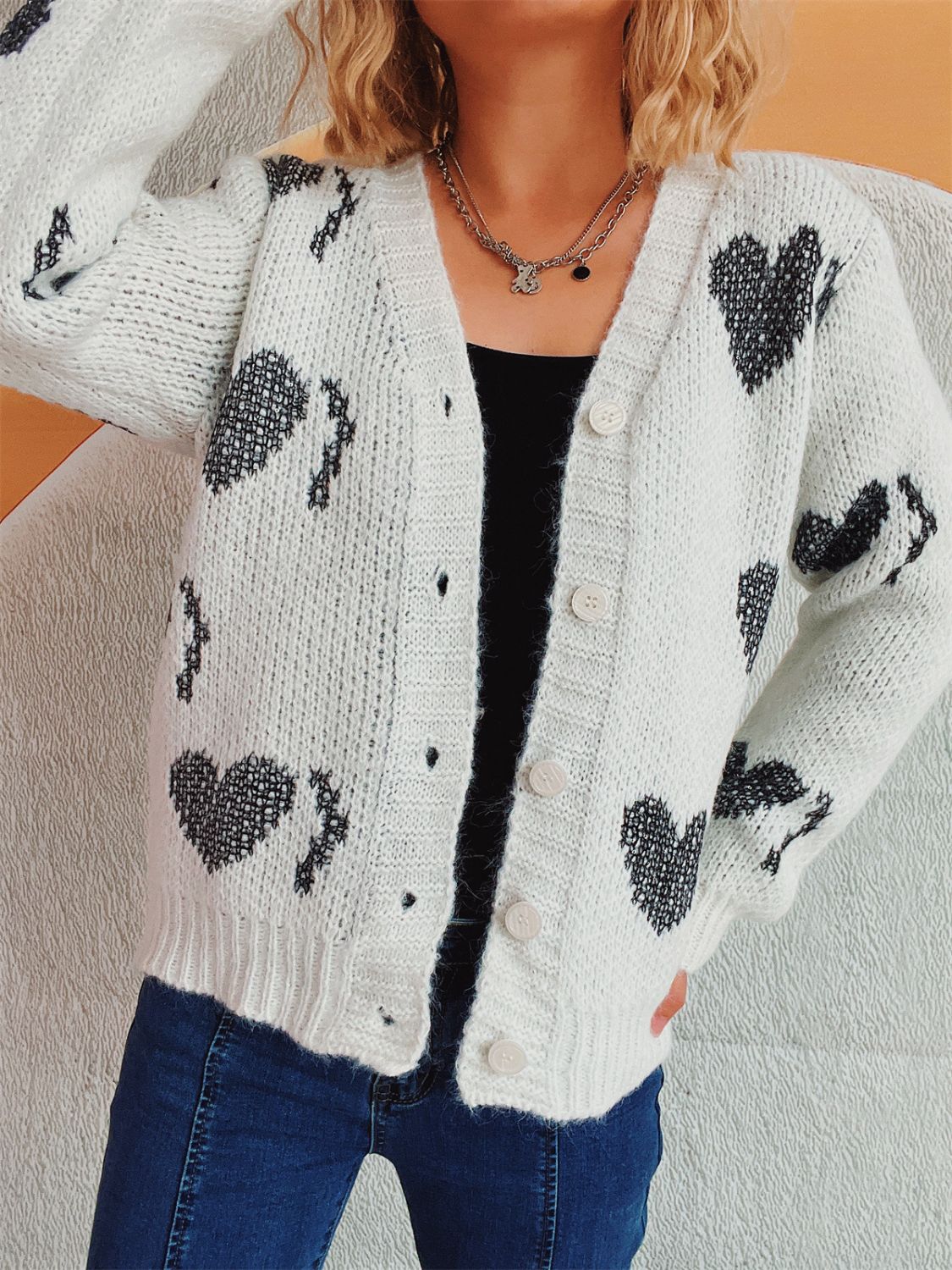 Heart Button Up Long Sleeve Cardigan-Angel Casuals