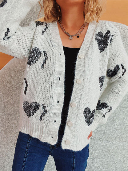 Heart Button Up Long Sleeve Cardigan-Angel Casuals