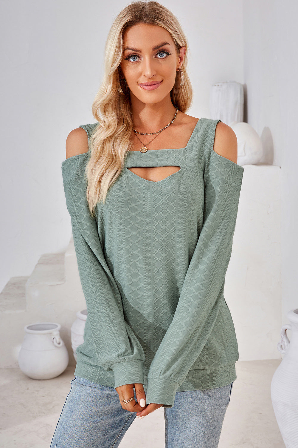 Cutout Square Neck Cold Shoulder T-Shirt-Angel Casuals