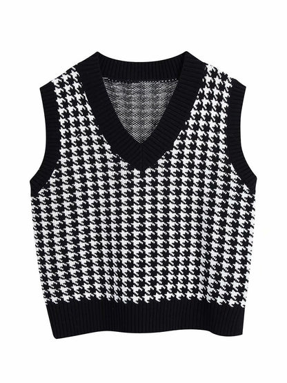 Houndstooth V-Neck Sweater Vest-Angel Casuals