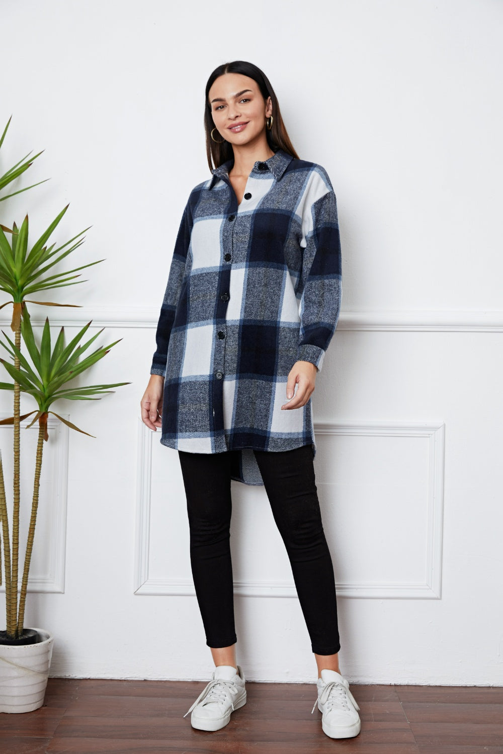 Plaid Button Up Collared Neck Outerwear-Angel Casuals