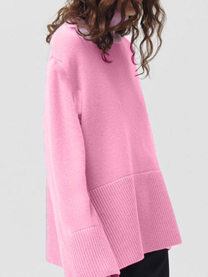 Side Slit Turtleneck Drop Shoulder Sweater-Angel Casuals