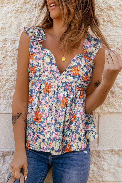 Floral Smocked Cap Sleeve Top-Angel Casuals