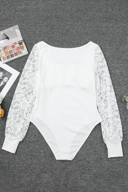 Lace Detail Scoop Neck Long Sleeve Bodysuit-Angel Casuals