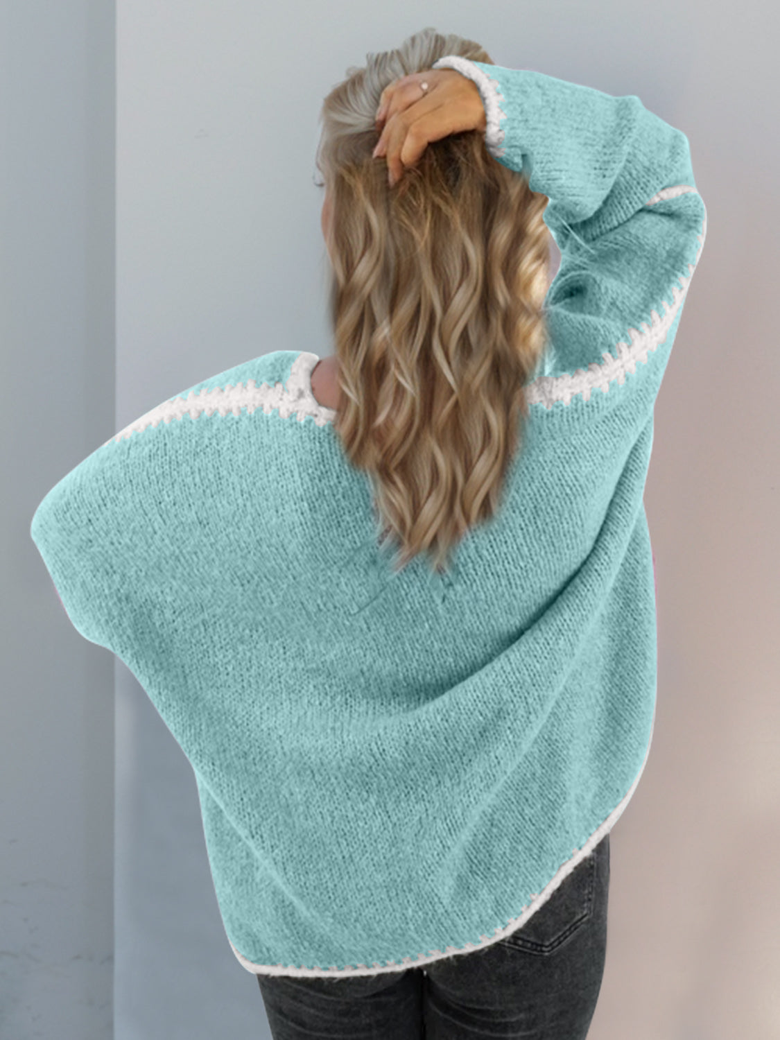 Double Take Contrast Open Front Dropped Shoulder Cardigan-Angel Casuals