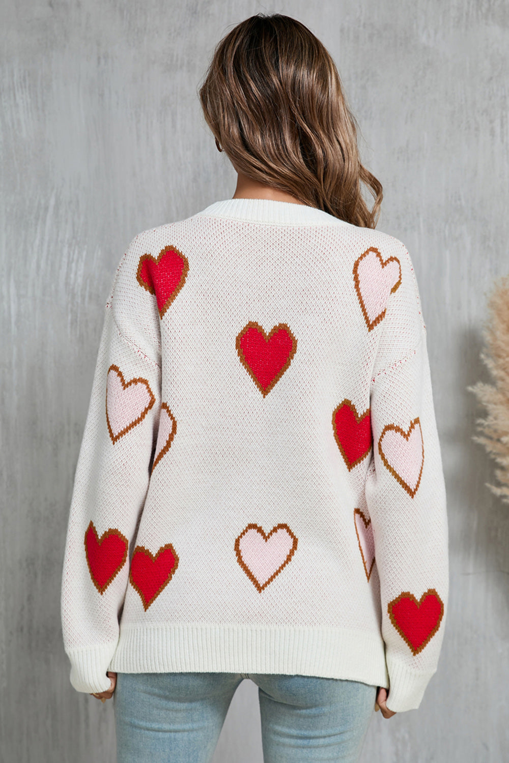 Angel Wings Contrast Heart Round Neck Long Sleeve Sweater-Angel Casuals