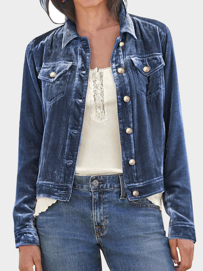 Button Up Long Sleeve Jacket with Chest Pockets-Angel Casuals