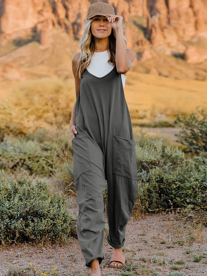 Double Take Full Size Sleeveless V-Neck Pocketed Jumpsuit-Angel Casuals