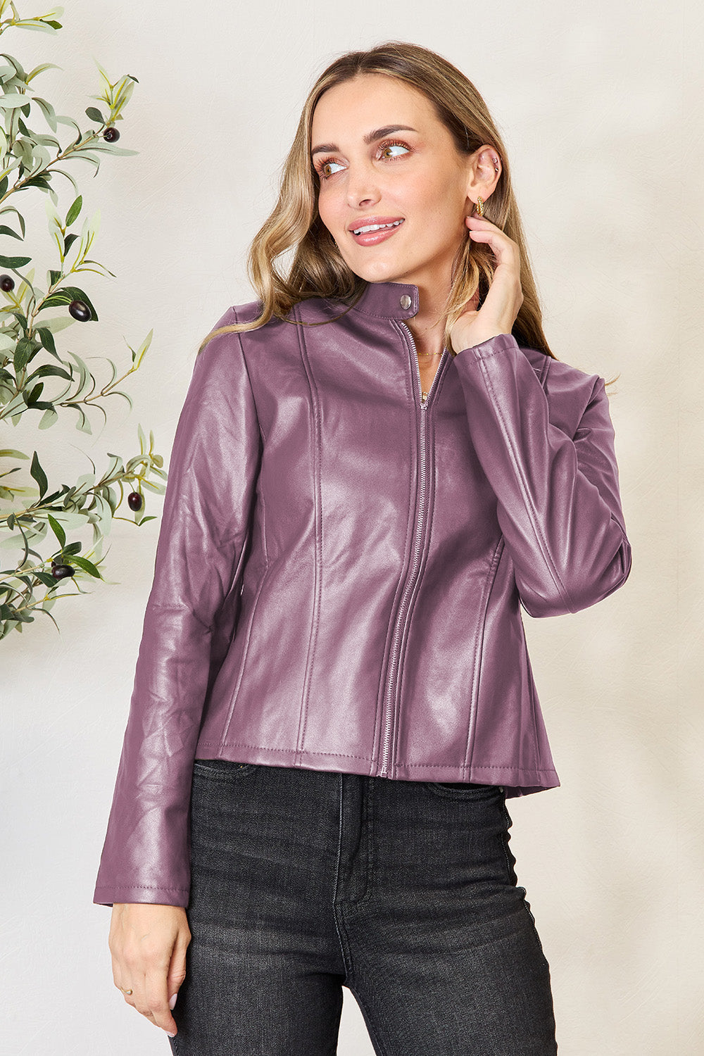 Mock Neck Zip Up Jacket-Angel Casuals