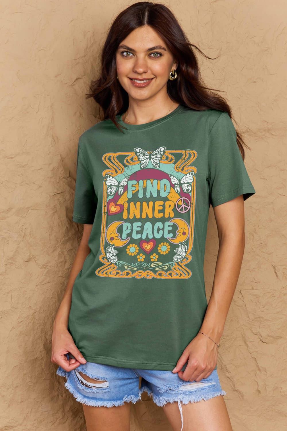 Simply Love Full Size FIND INNER PEACE Graphic Cotton T-Shirt-Angel Casuals