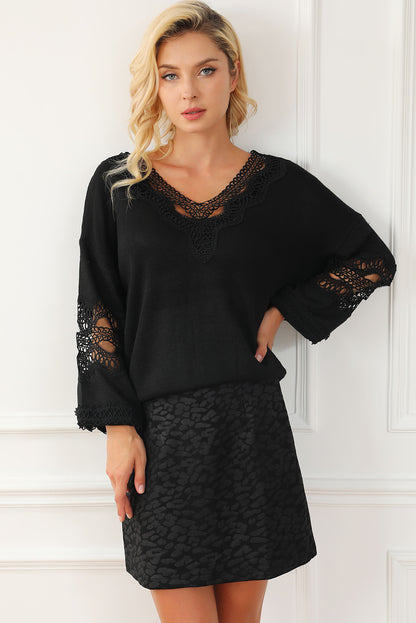 Openwork V-Neck Raglan Sleeve Sweater-Angel Casuals