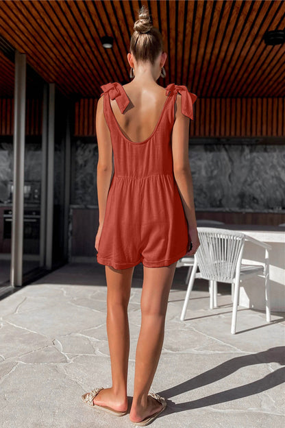 Full Size Scoop Neck Tie Shoulder Romper-Angel Casuals