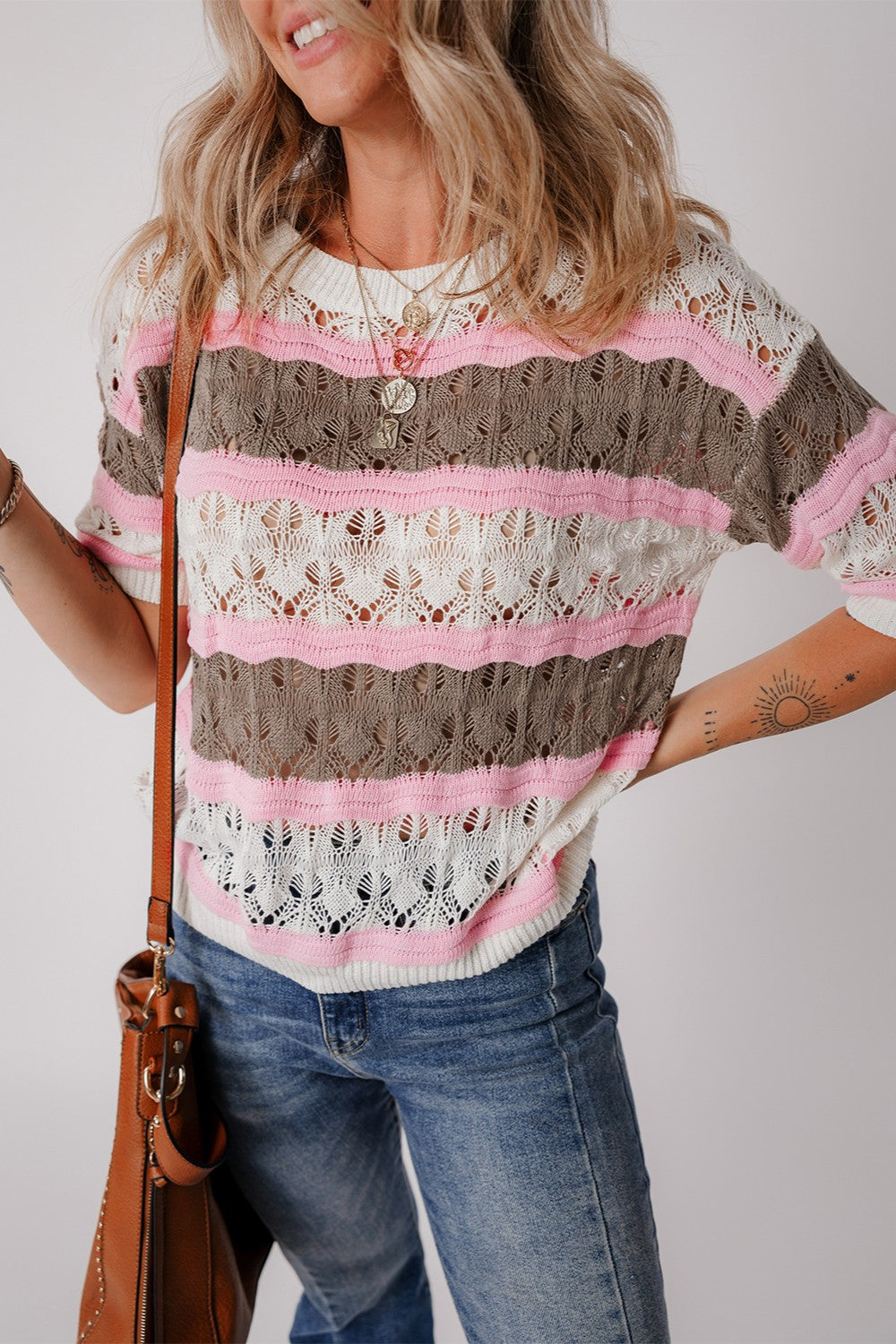 Color Block Round Neck Knit Top-Angel Casuals