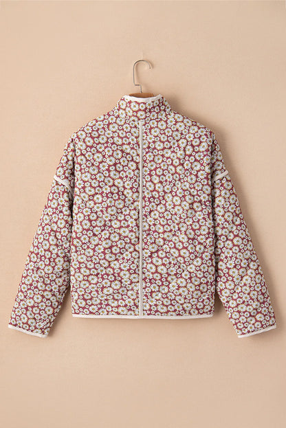 Floral Snap Down Mock Neck Coat-Angel Casuals