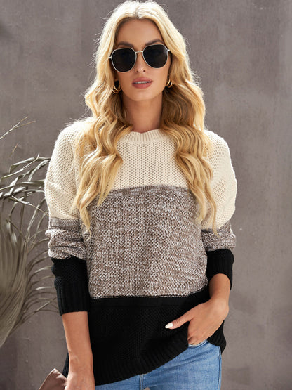 Color Block Dropped Shoulder Sweater-Angel Casuals