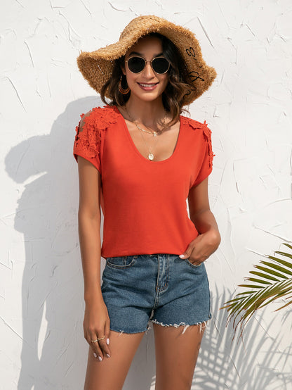 Spliced Lace Cold-Shoulder Blouse-Angel Casuals