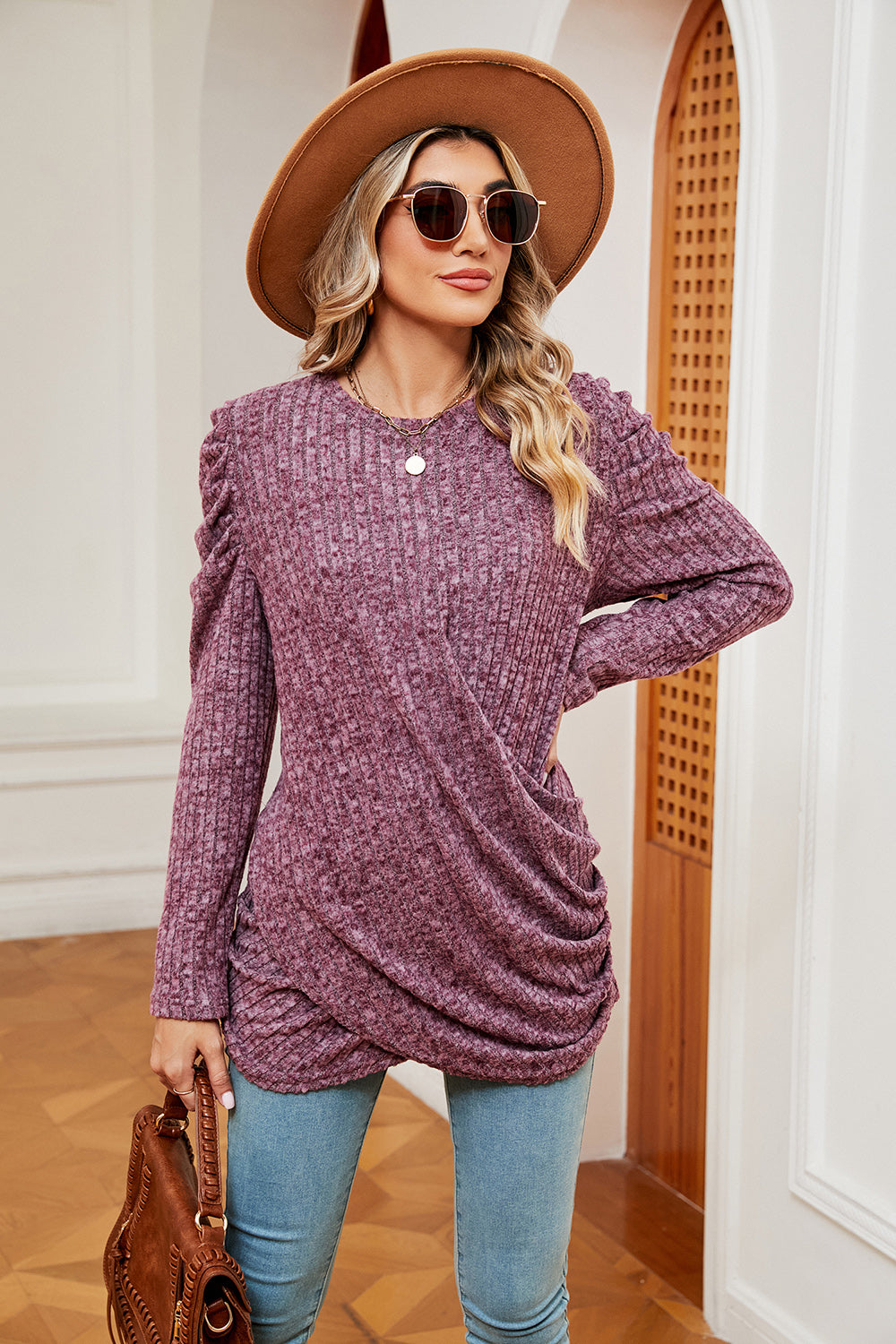 Long Sleeve Ribbed Twisted Top-Angel Casuals