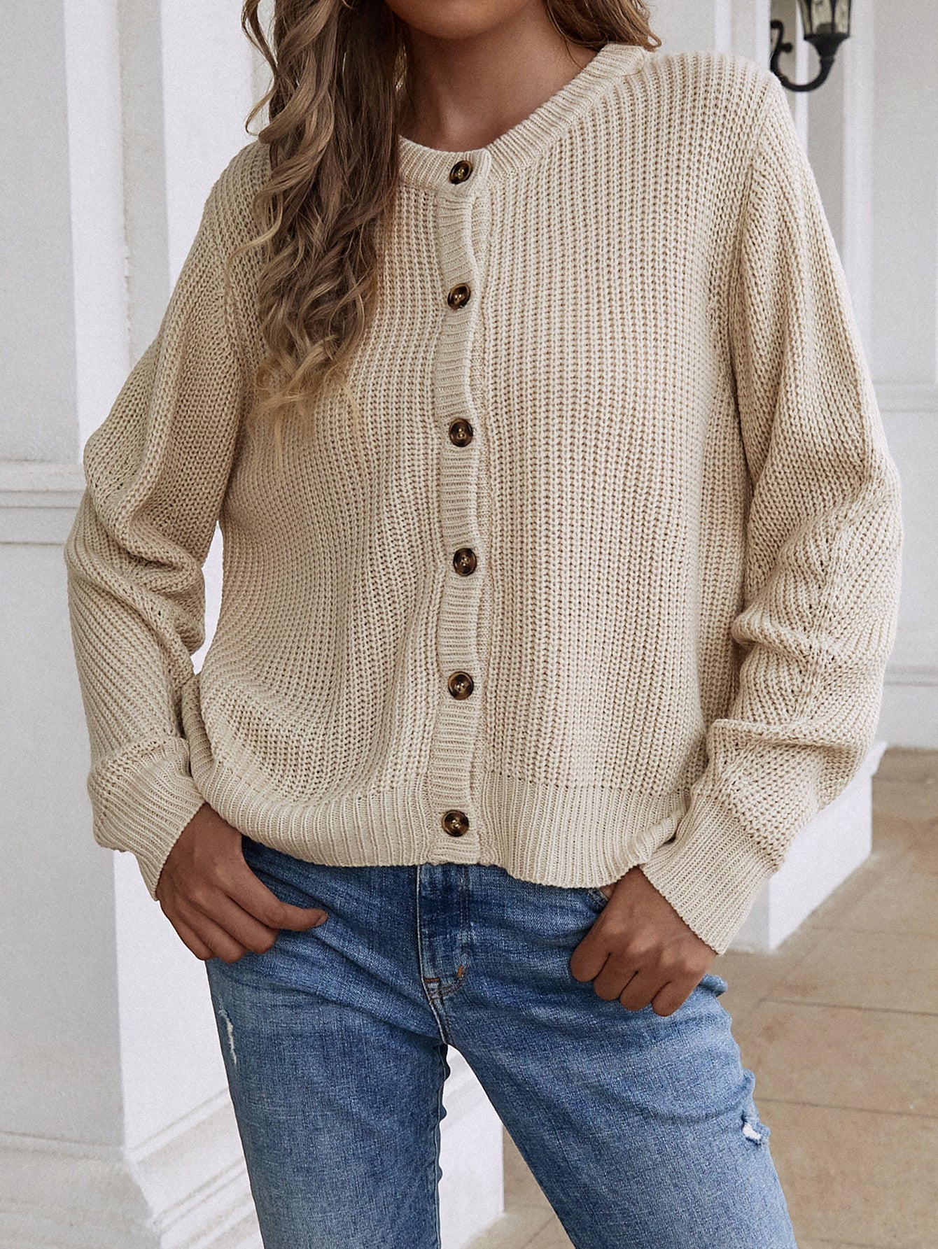 Button Down Rib-Knit Reversible Cardigan-Angel Casuals