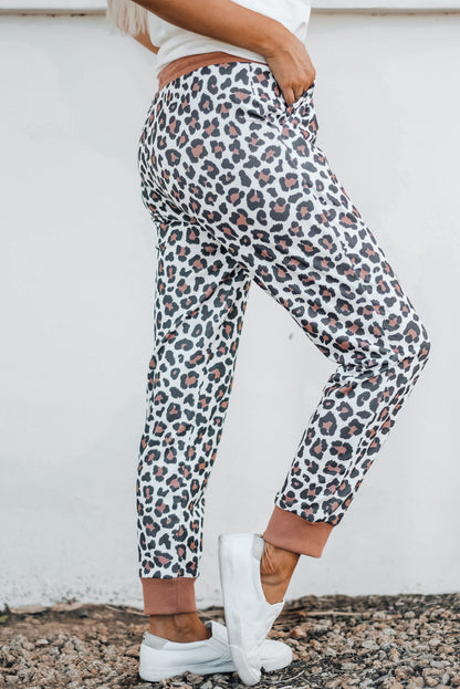 Leopard Print Elastic Waist Jogger Pants-Angel Casuals