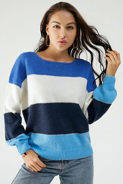 Color Block Dropped Shoulder Sweater-Angel Casuals