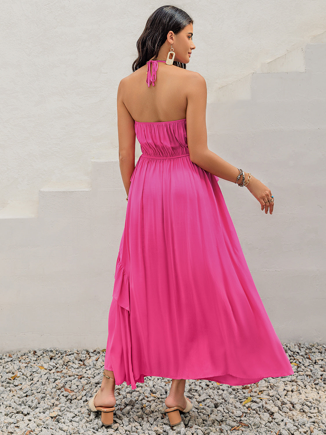 Ruffled Halter Neck Maxi Dress-Angel Casuals