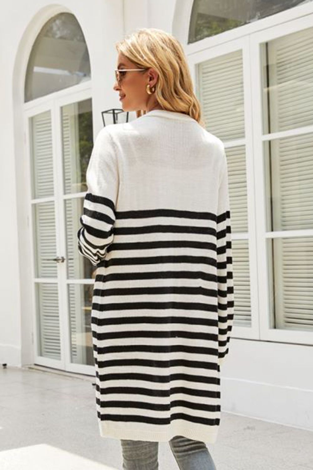 Striped Open Front Longline Cardigan-Angel Casuals