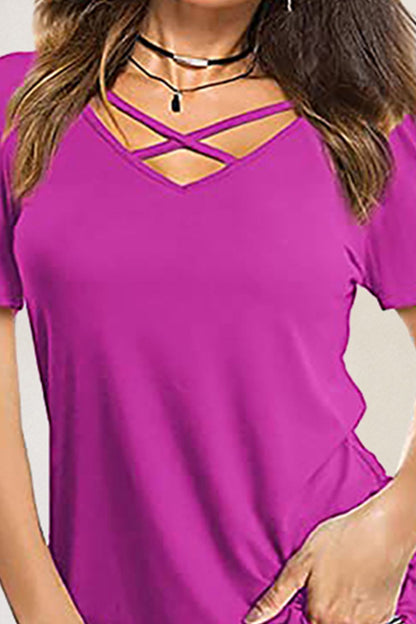 Crisscross Short Sleeve T-Shirt-Angel Casuals