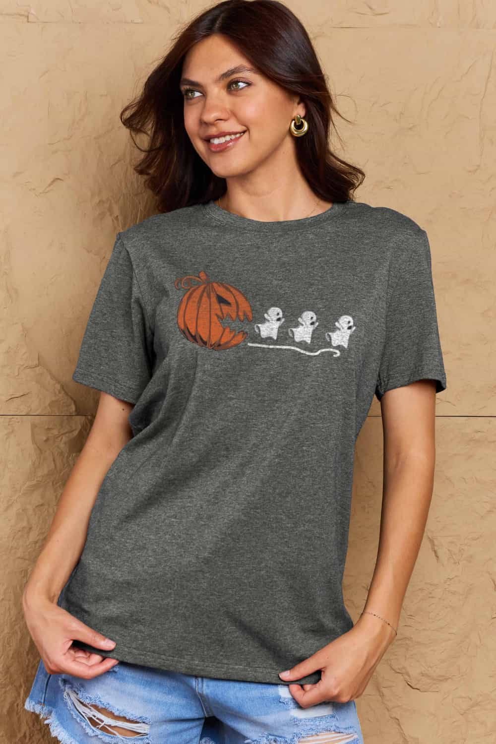 Simply Love Full Size Jack-O'-Lantern Graphic Cotton T-Shirt-Angel Casuals