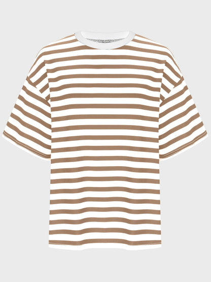 Striped Round Neck Half Sleeve T-Shirt-Angel Casuals