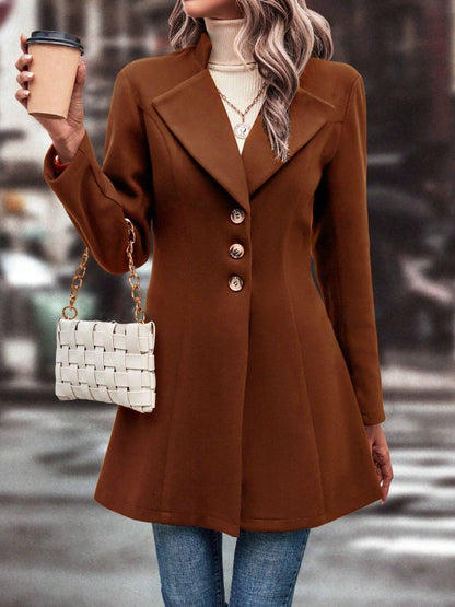 Collared Neck Long Sleeve Longline Coat-Angel Casuals