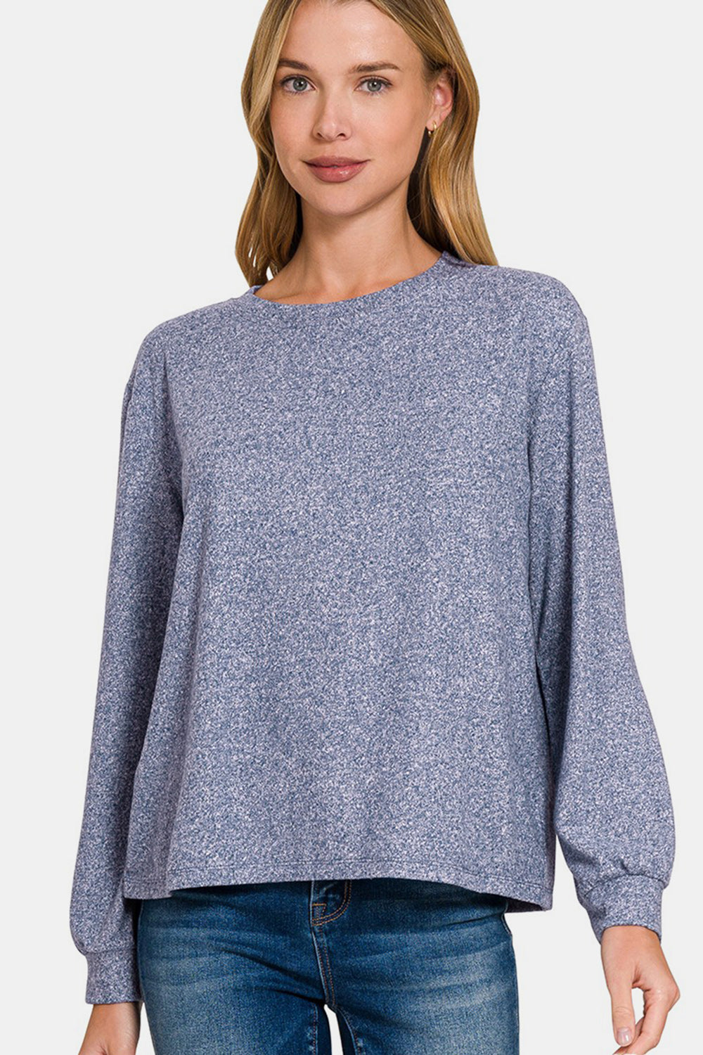 Zenana Hacci Round Neck Long Sleeve T-Shirt-Angel Casuals