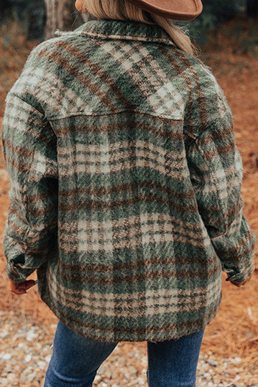 Plaid Button Up Long Sleeve Jacket-Angel Casuals