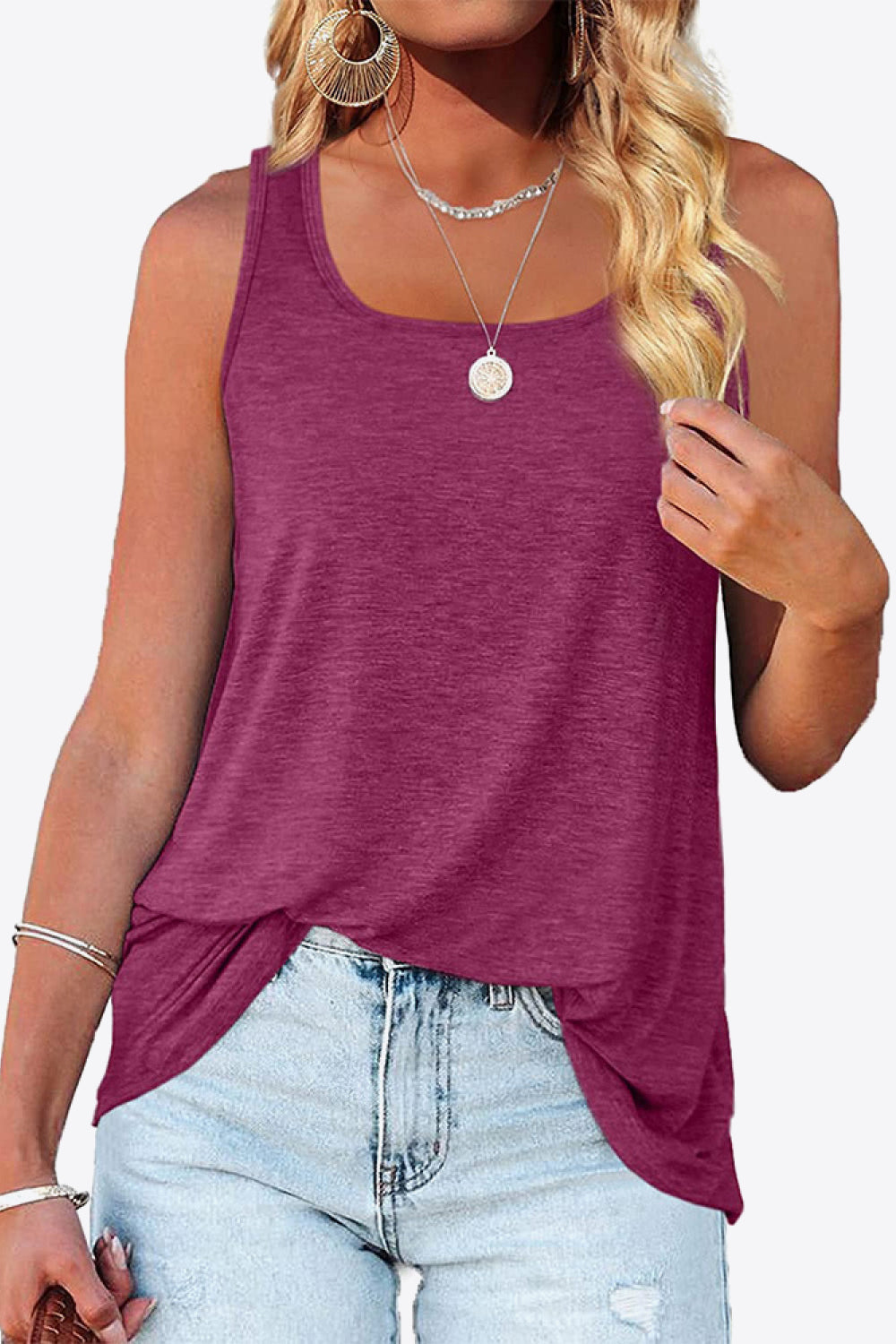 Curved Hem Square Neck Tank-Angel Casuals