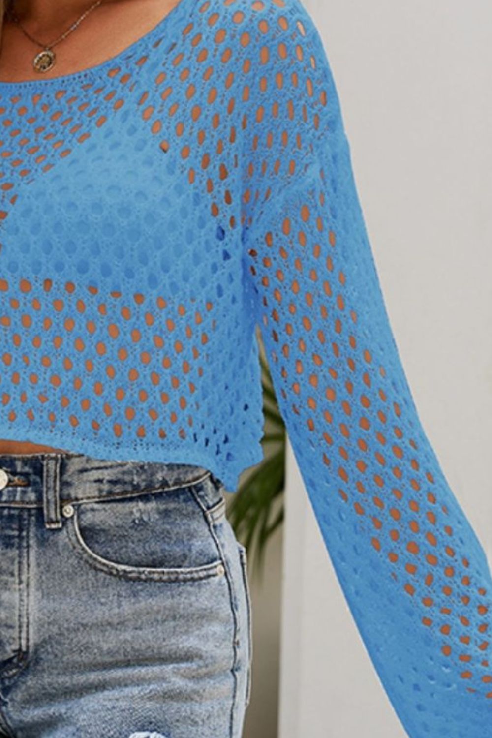 Openwork Round Neck Dropped Shoulder Knit Top-Angel Casuals