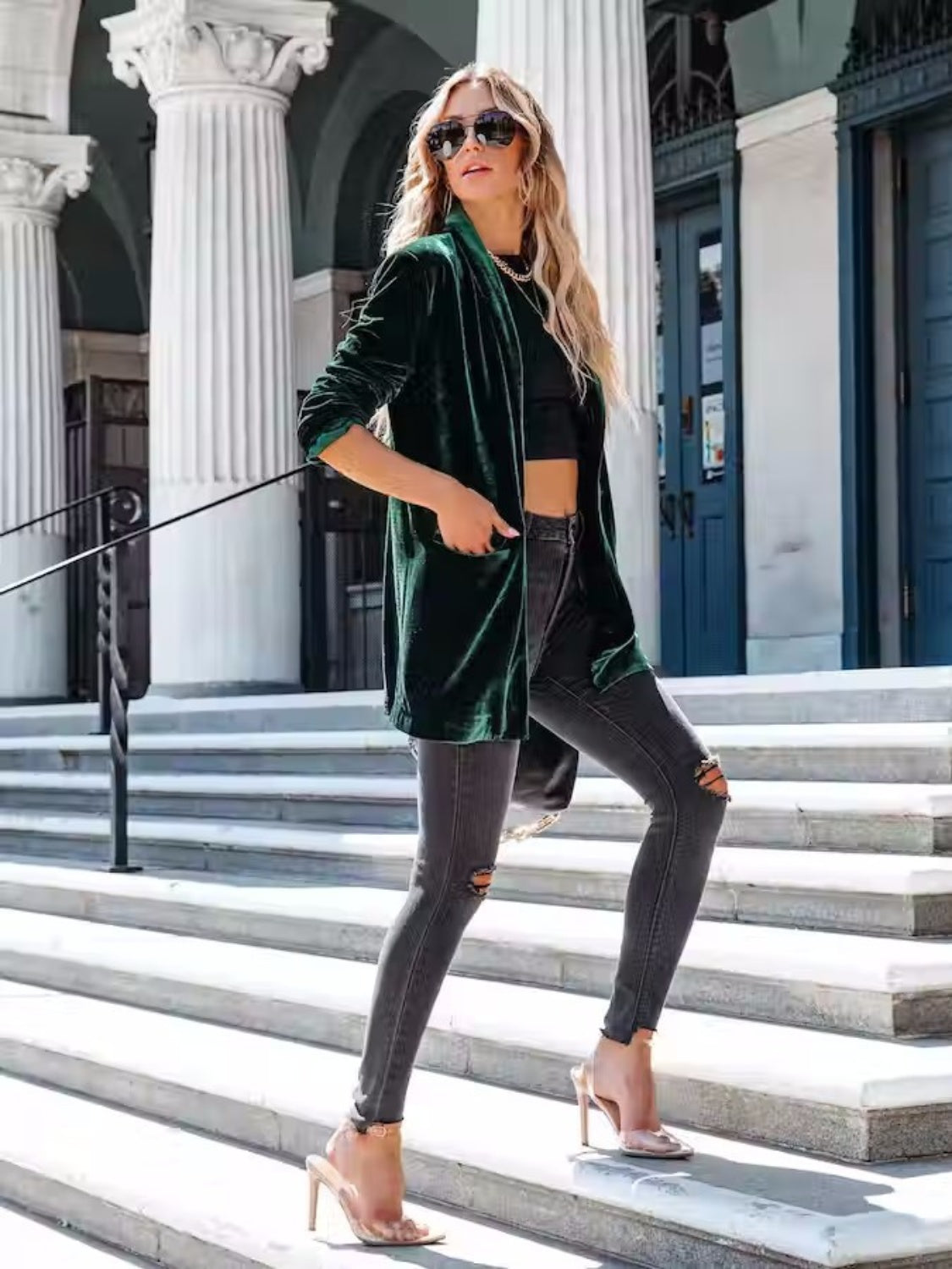 Button Up Long Sleeve Blazer with Pocket-Angel Casuals