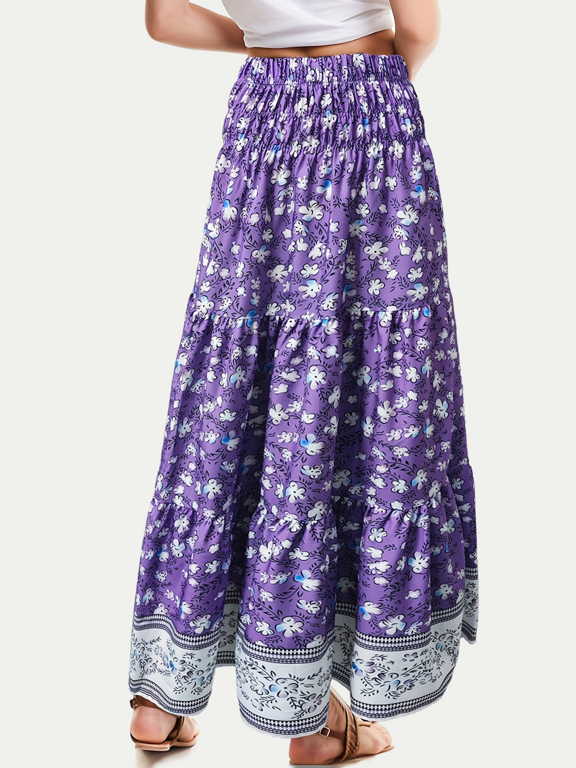 Full Size Tiered Printed Elastic Waist Skirt-Angel Casuals