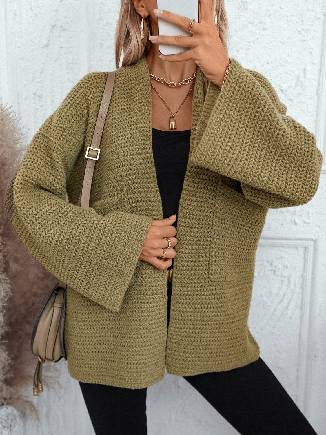 Open Front Long Sleeve Cardigan-Angel Casuals