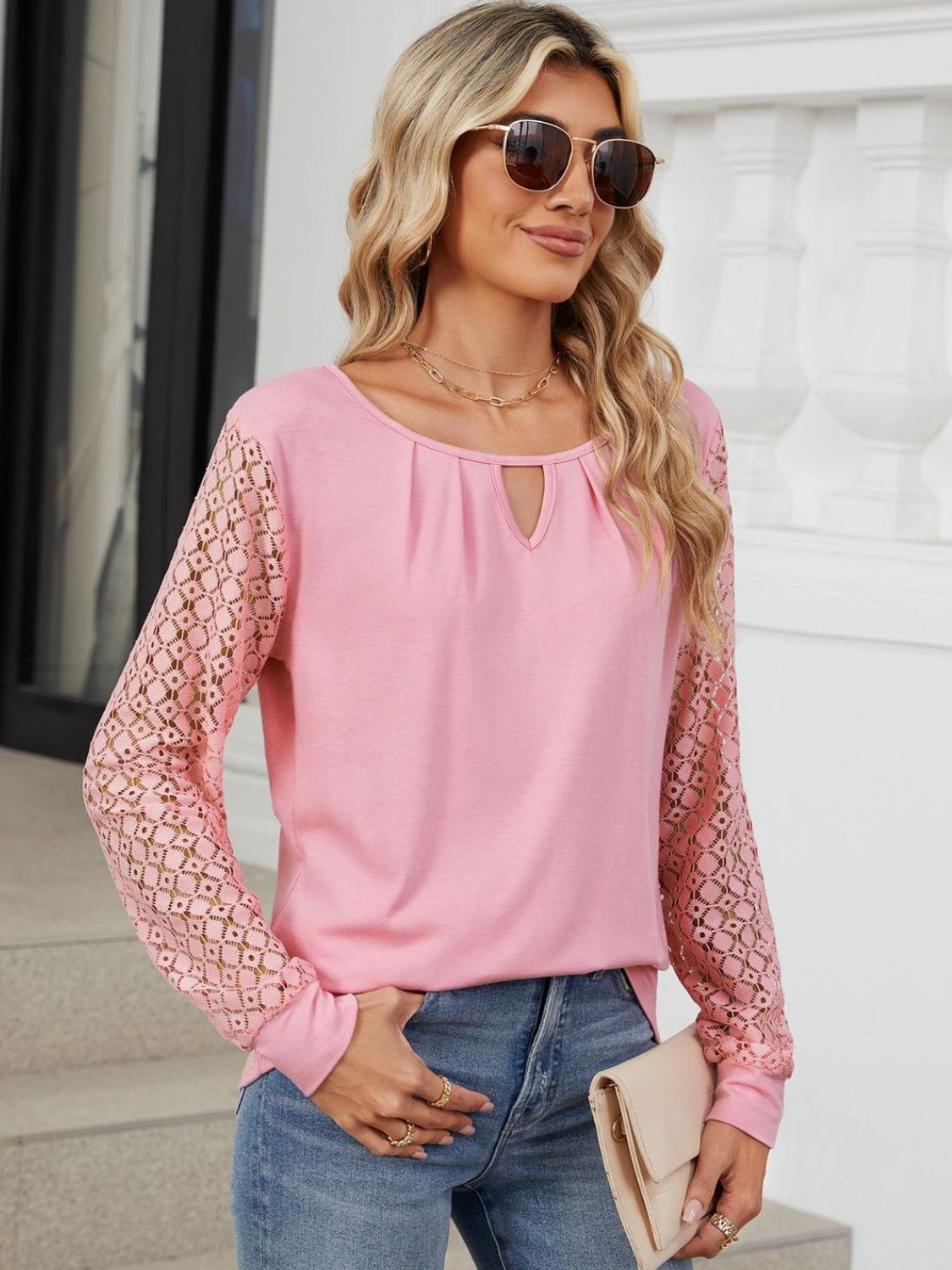 Cutout Round Neck Long Sleeve T-Shirt-Angel Casuals