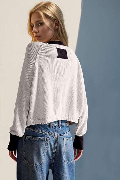 Double Take Contrast Button Up Long Sleeve Cardigan-Angel Casuals