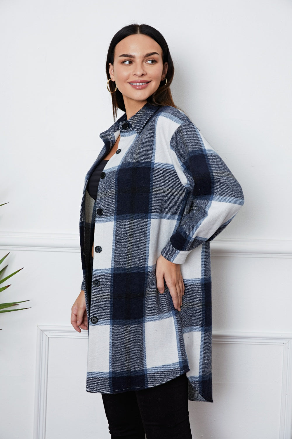 Plaid Button Up Collared Neck Outerwear-Angel Casuals