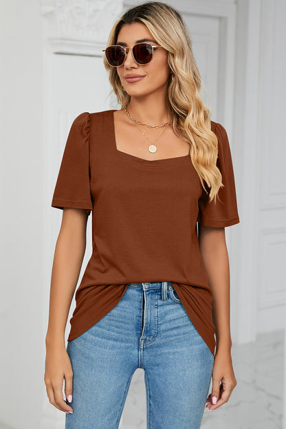 Square Neck Short Sleeve T-Shirt-Angel Casuals